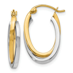 14K Two-tone Polished Oval Hoop Earrings