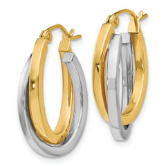 14K Two-Tone Gold Polished Hoop Earrings with Hinged Design  Elegant and Lightweight