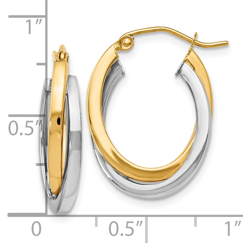 14K Two-Tone Gold Polished Hoop Earrings with Hinged Design  Elegant and Lightweight