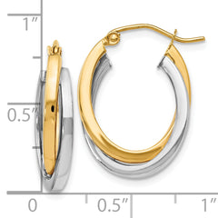 14K Two-Tone Gold Polished Hoop Earrings with Hinged Design  Elegant and Lightweight