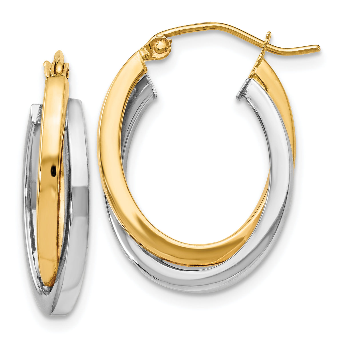 14K Two-tone Polished Hinged Hoop Earrings