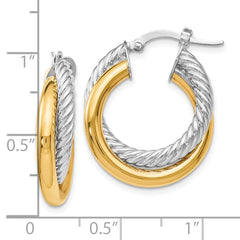 14K Two-tone Polished and Textured Hoop Earrings