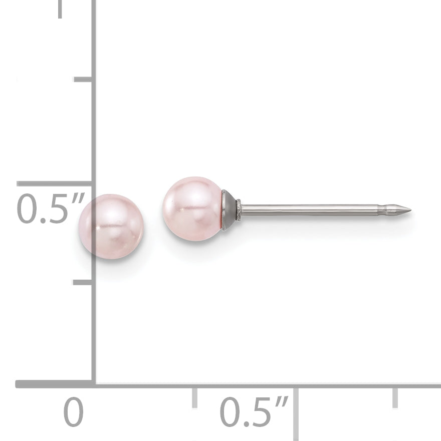 Inverness Stainless Steel 4mm Pink Swarovski Glass Pearl Post Earrings