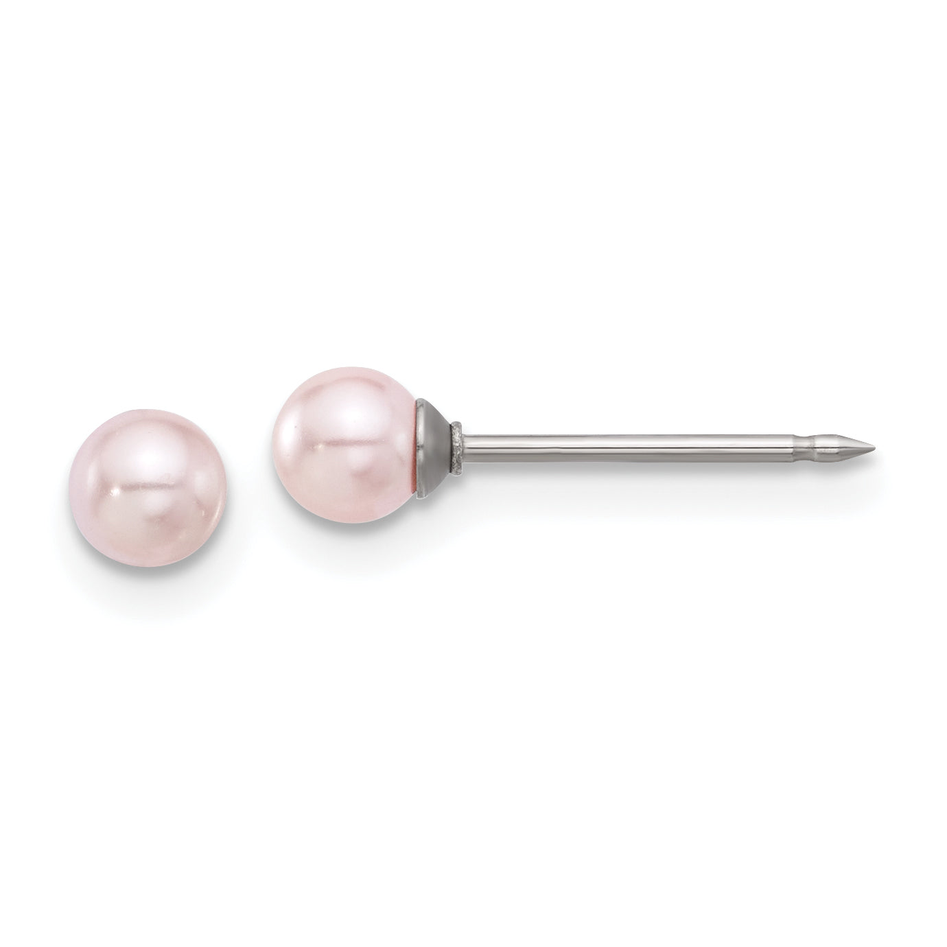 Inverness Stainless Steel 4mm Pink Swarovski Glass Pearl Post Earrings