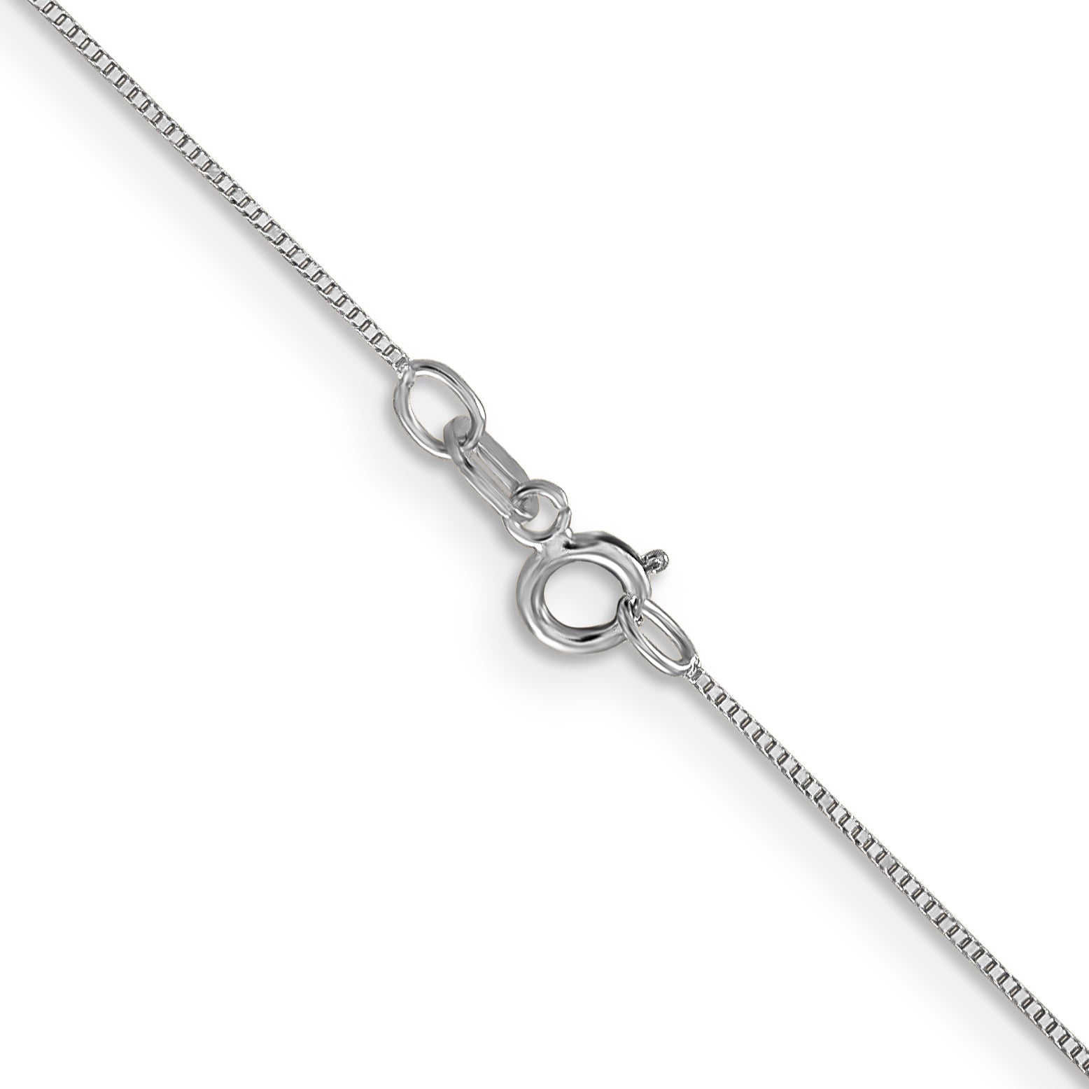 14K White Gold 16 inch Carded .5mm Box Link with Spring Ring Clasp Chain