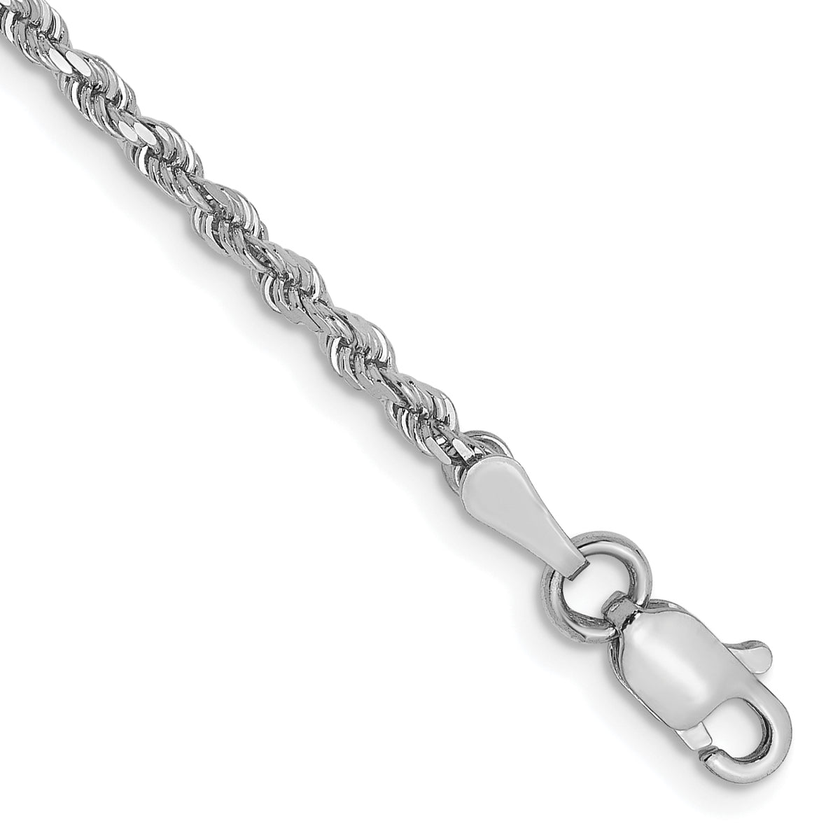 14K White Gold 2mm Diamond-Cut Rope Chain Anklet