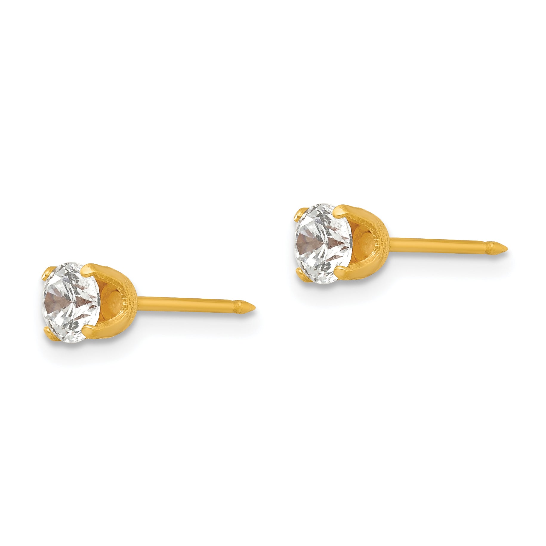 14K Gold Cubic Zirconia Stud Earrings with Push Back Elegant & Timeless