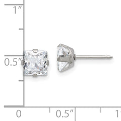 Inverness Stainless Steel 6mm Square CZ Post Earrings