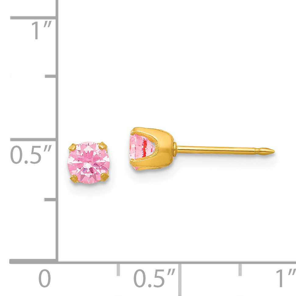 14k Gold Pink CZ Stud Earrings with Post Back  Elegant 5mm Birthstone Style