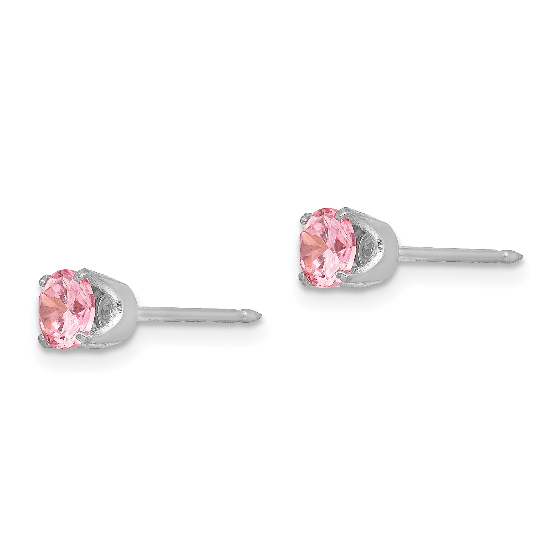 Inverness 14k White Gold Pink CZ Stud Earrings with Rhodium Finish 5mm