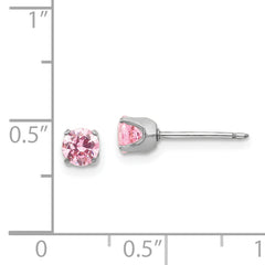 Inverness 14k White Gold Pink CZ Stud Earrings with Rhodium Finish 5mm