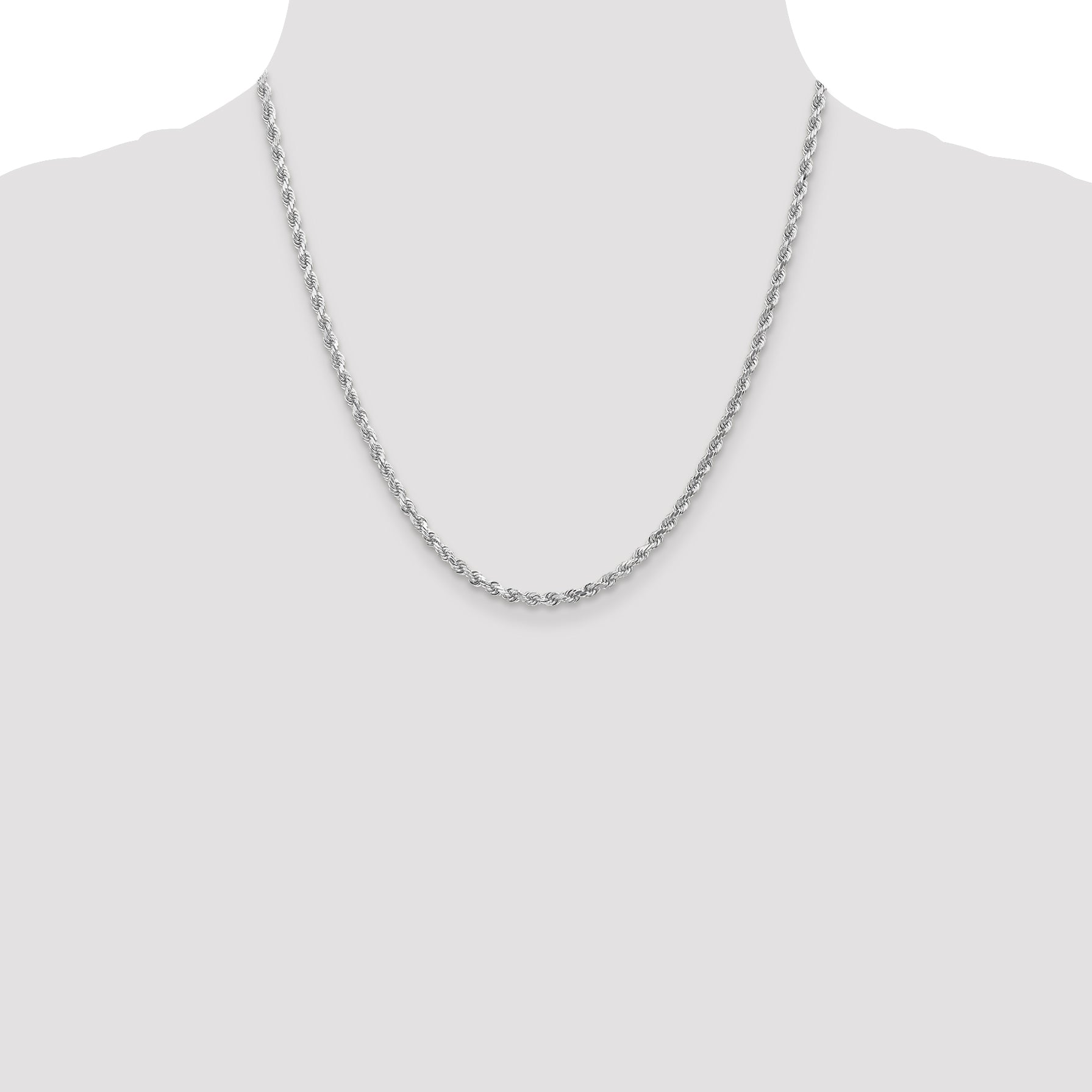 14K White Gold 3mm Diamond- cut Rope Chain