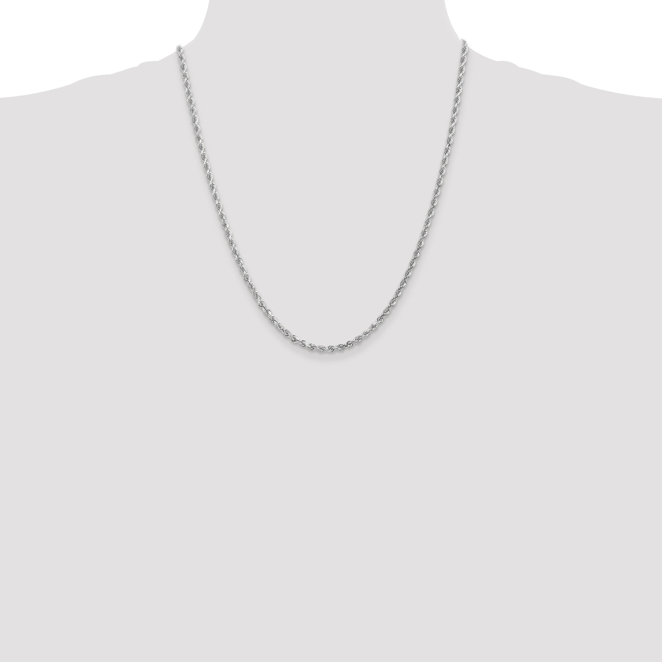 14K White Gold 3mm Diamond- cut Rope Chain