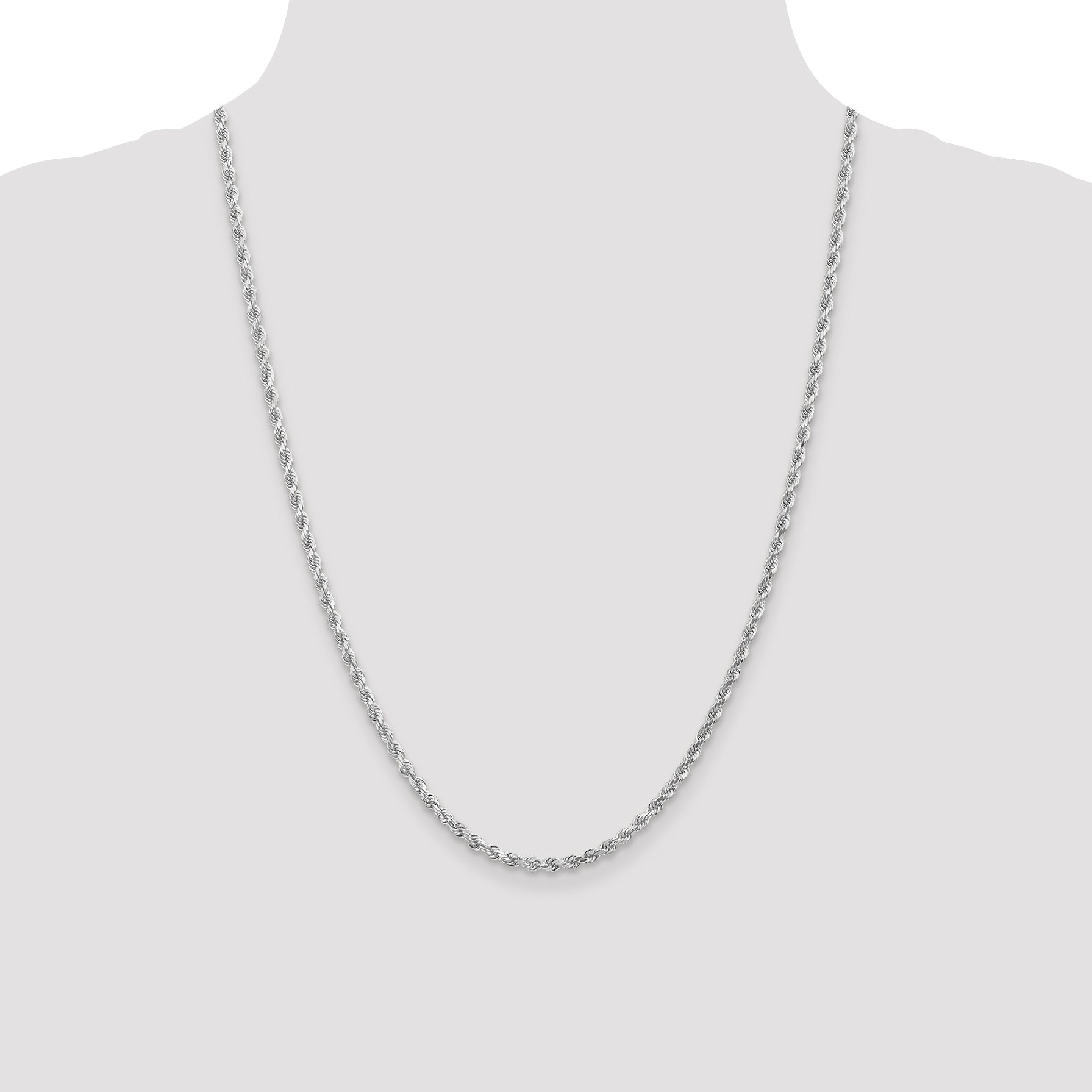 14K White Gold 3mm Diamond- cut Rope Chain