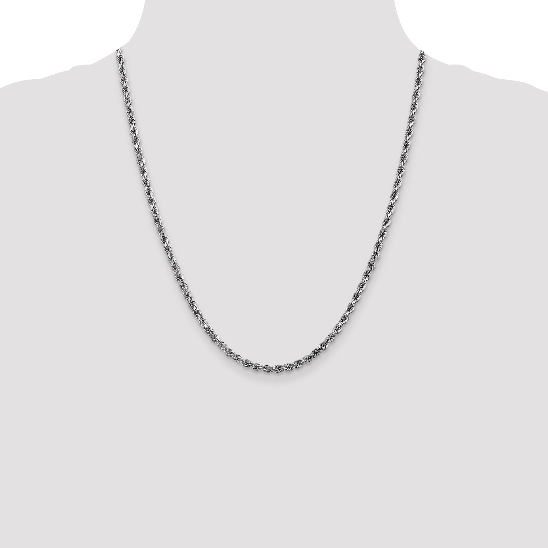 14K White Gold 4mm Diamond-Cut Rope Chain