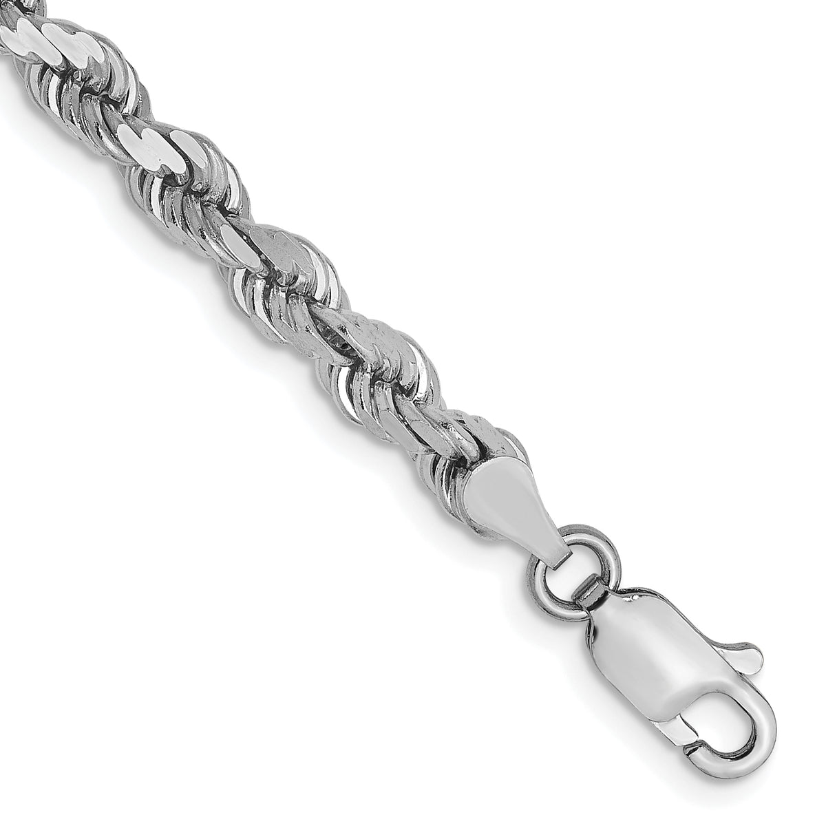 14K White Gold 4mm Diamond-Cut Rope Chain