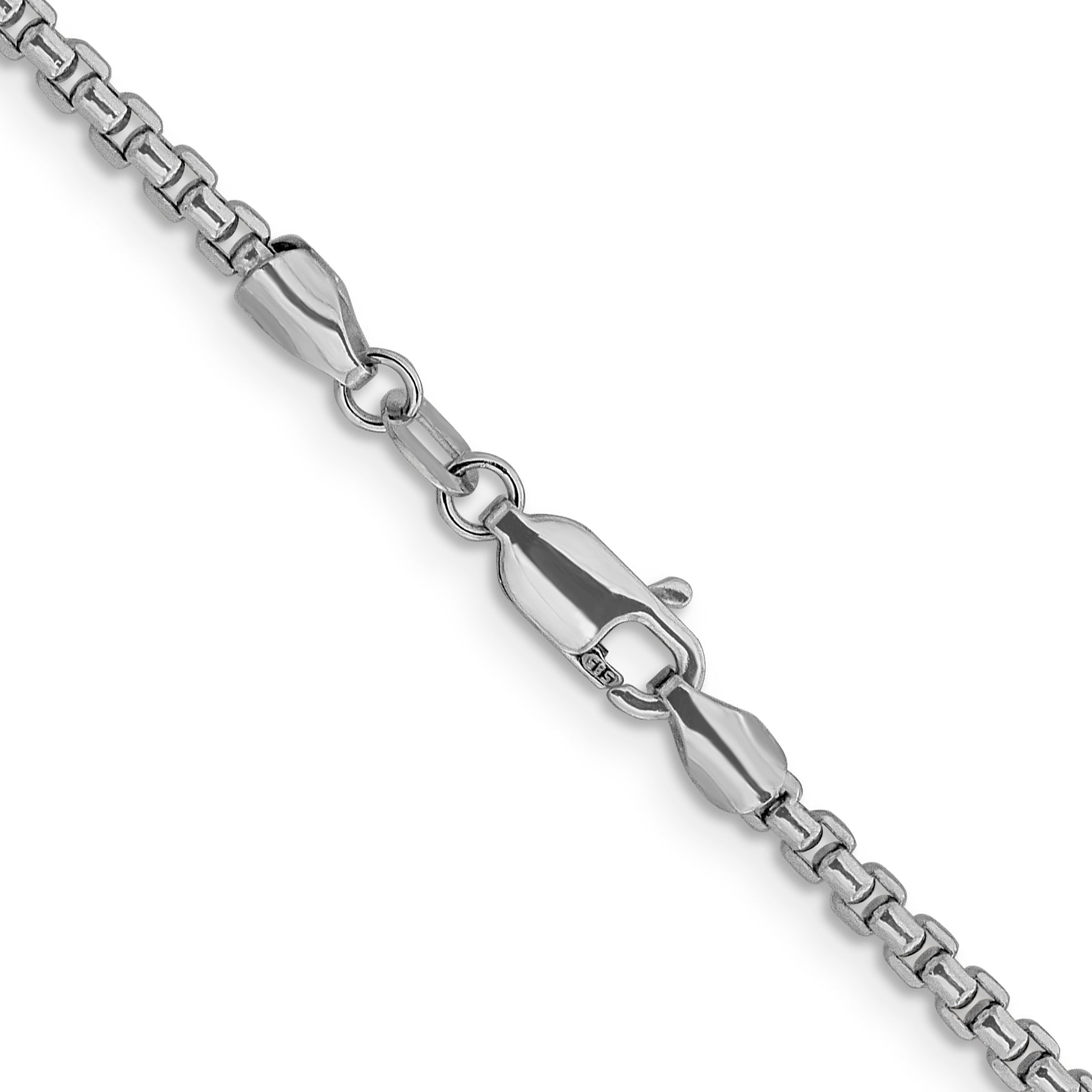 14K White Gold 2.4mm Semi-Solid D/C Round Box Chain