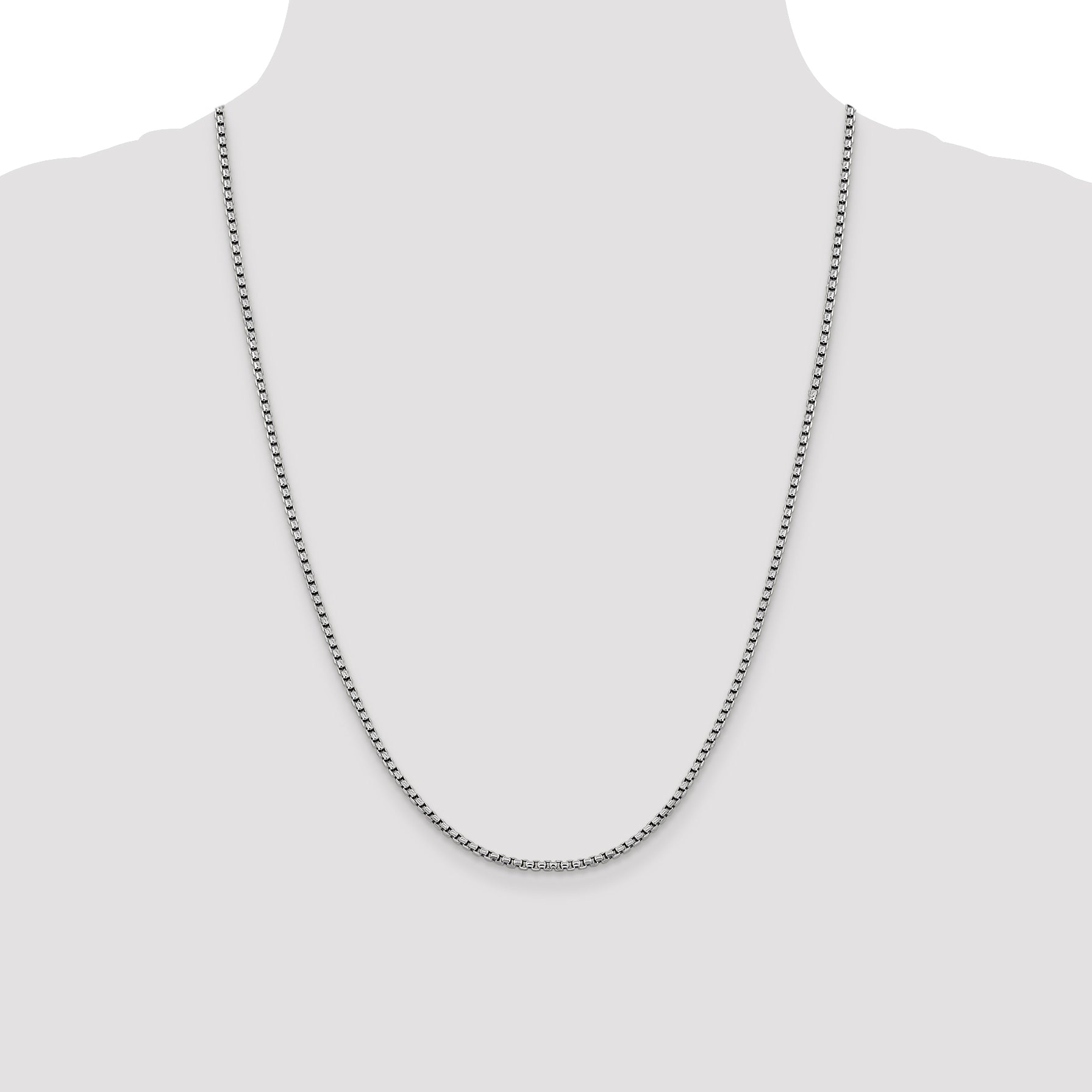 14K White Gold 2.4mm Semi-Solid D/C Round Box Chain