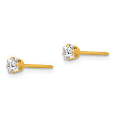 14K Gold Square CZ Stud Earrings with Classic Push Back Design