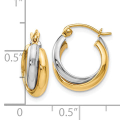 14K Two-Tone Gold Polished Hoop Earrings with Rhodium Plating  Elegant and Lightweight