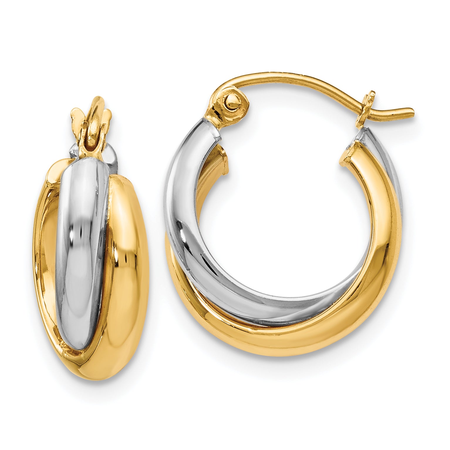 14K Two-tone Polished Hinged Hoop Earrings