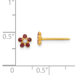 14K Gold January Birthstone Flower Earrings with Red Crystal