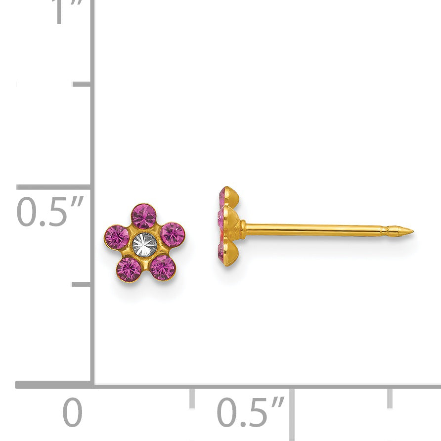 14K Gold February Birthstone Flower Earrings with Purple Crystal  Elegant Button Style