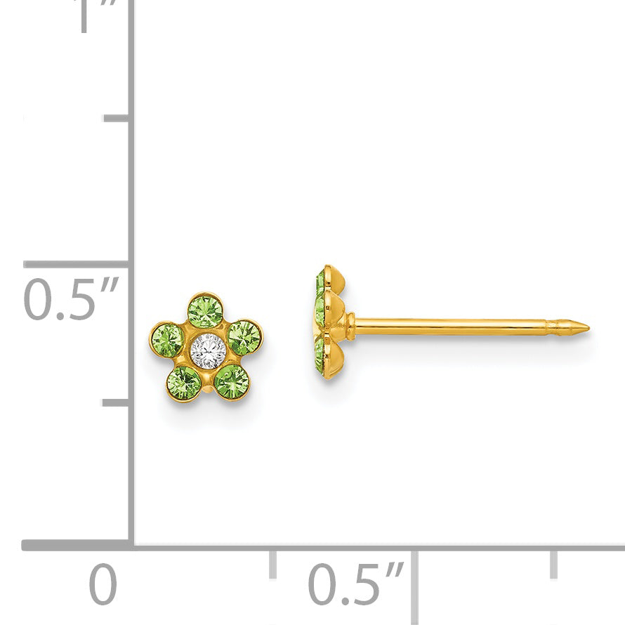 Inverness 14k August Lt Green Crystal Birthstone Flower Earrings