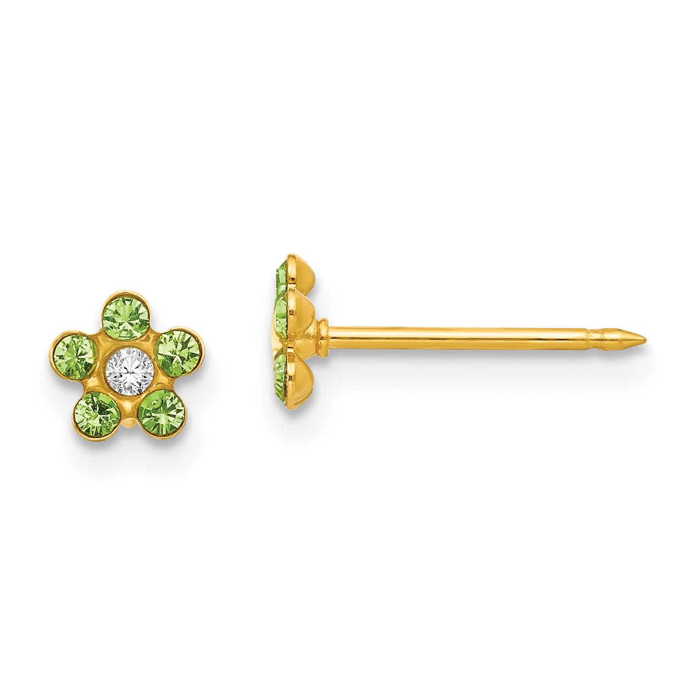 Inverness 14k August Lt Green Crystal Birthstone Flower Earrings