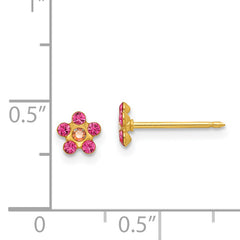 14K Gold October Pink Crystal Flower Earrings Elegant Birthstone Design