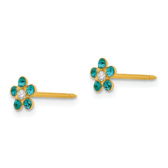 14K Gold December Birthstone Blue Crystal Flower Earrings for Women