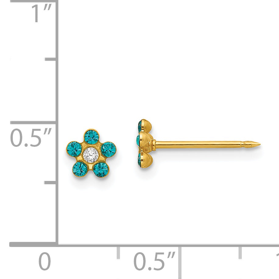 14K Gold December Birthstone Blue Crystal Flower Earrings for Women