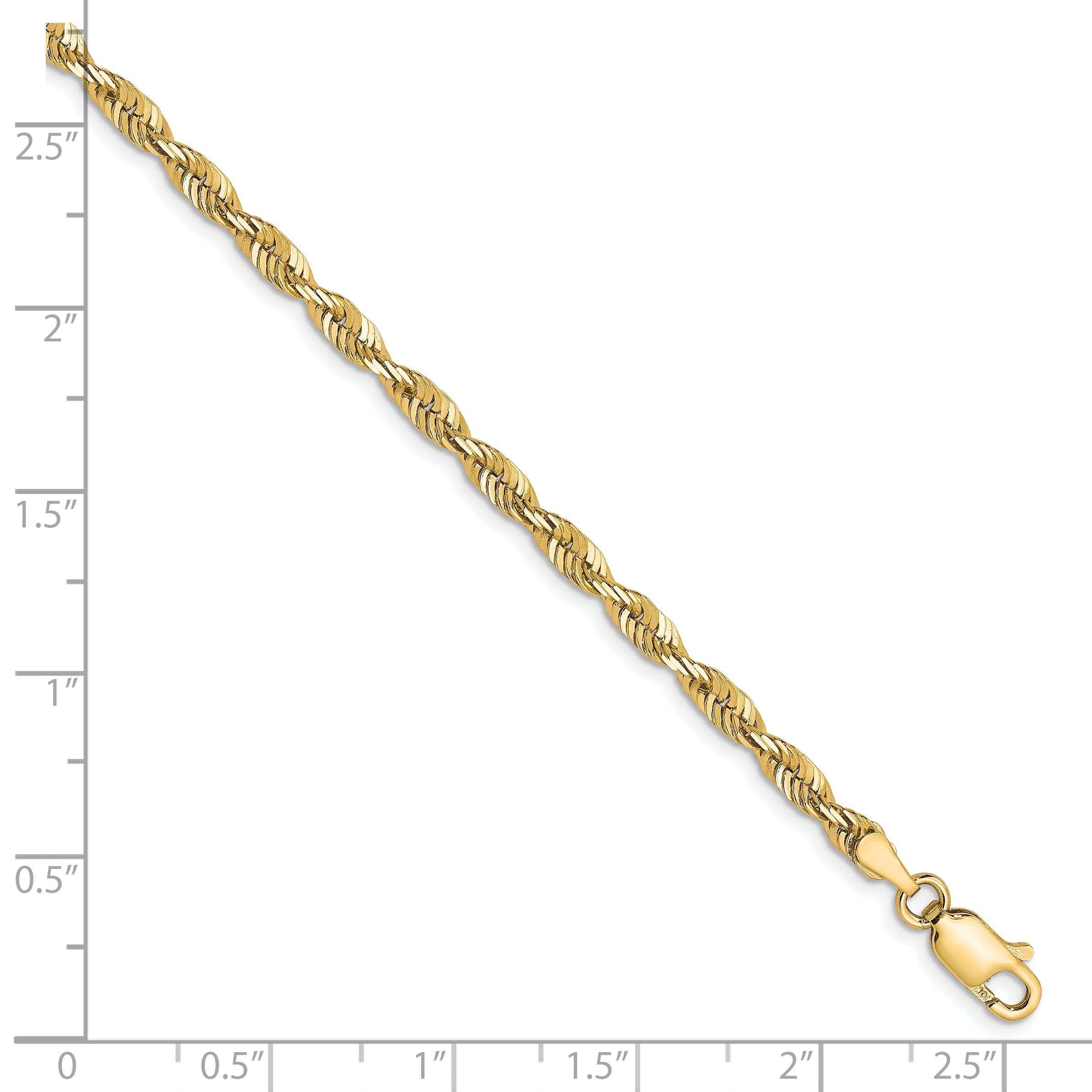 10K 3mm Diamond-Cut Lightweight Rope Chain