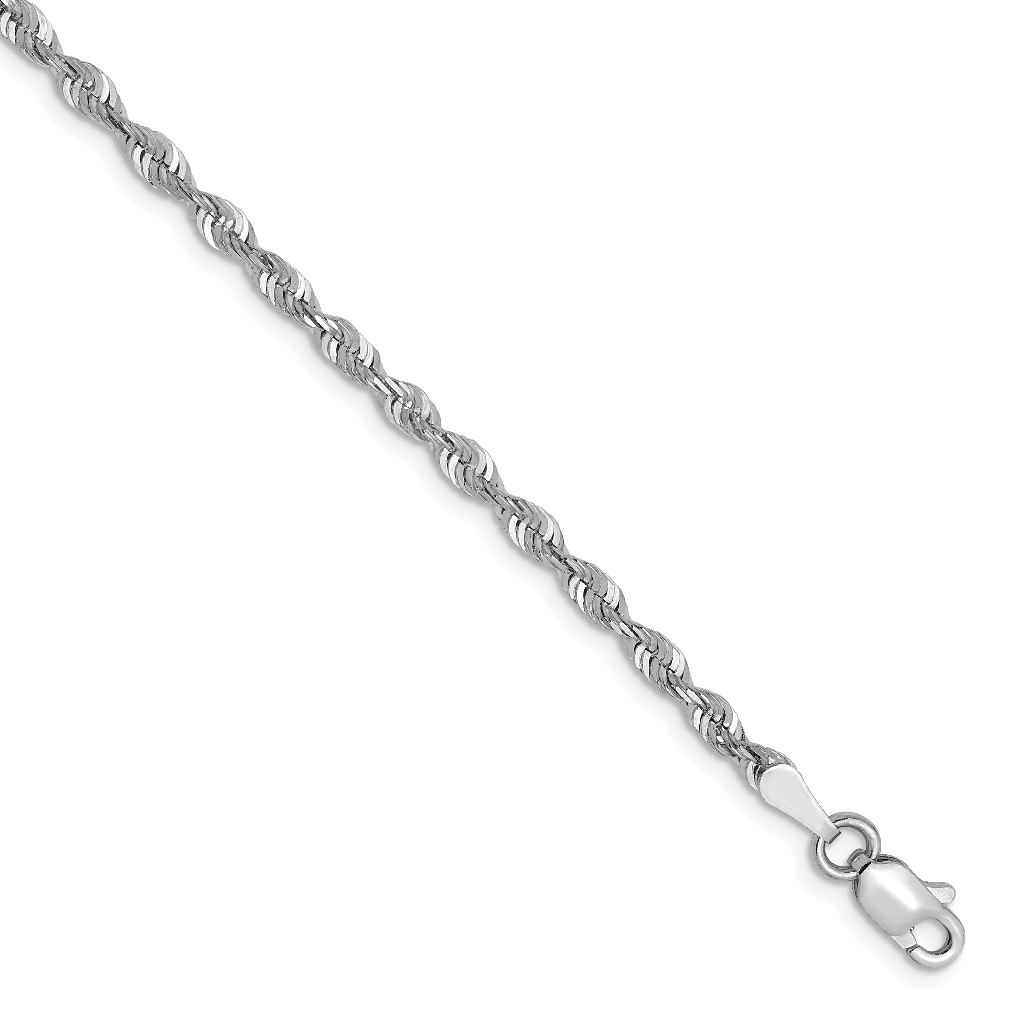 10K White Gold 2.5mm Diamond-Cut Lightweight Rope Chain