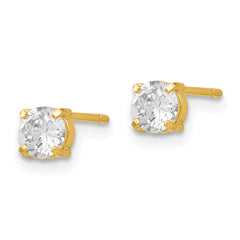 14K Gold CZ Stud Earrings 4mm with Polished Finish and Prong Set