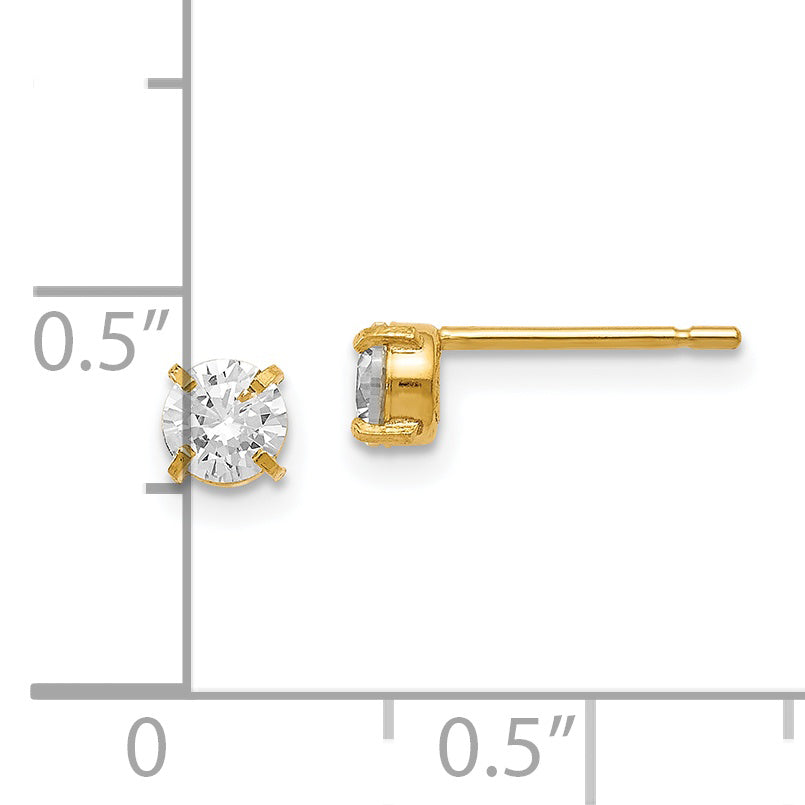 14K Gold CZ Stud Earrings 4mm with Polished Finish and Prong Set