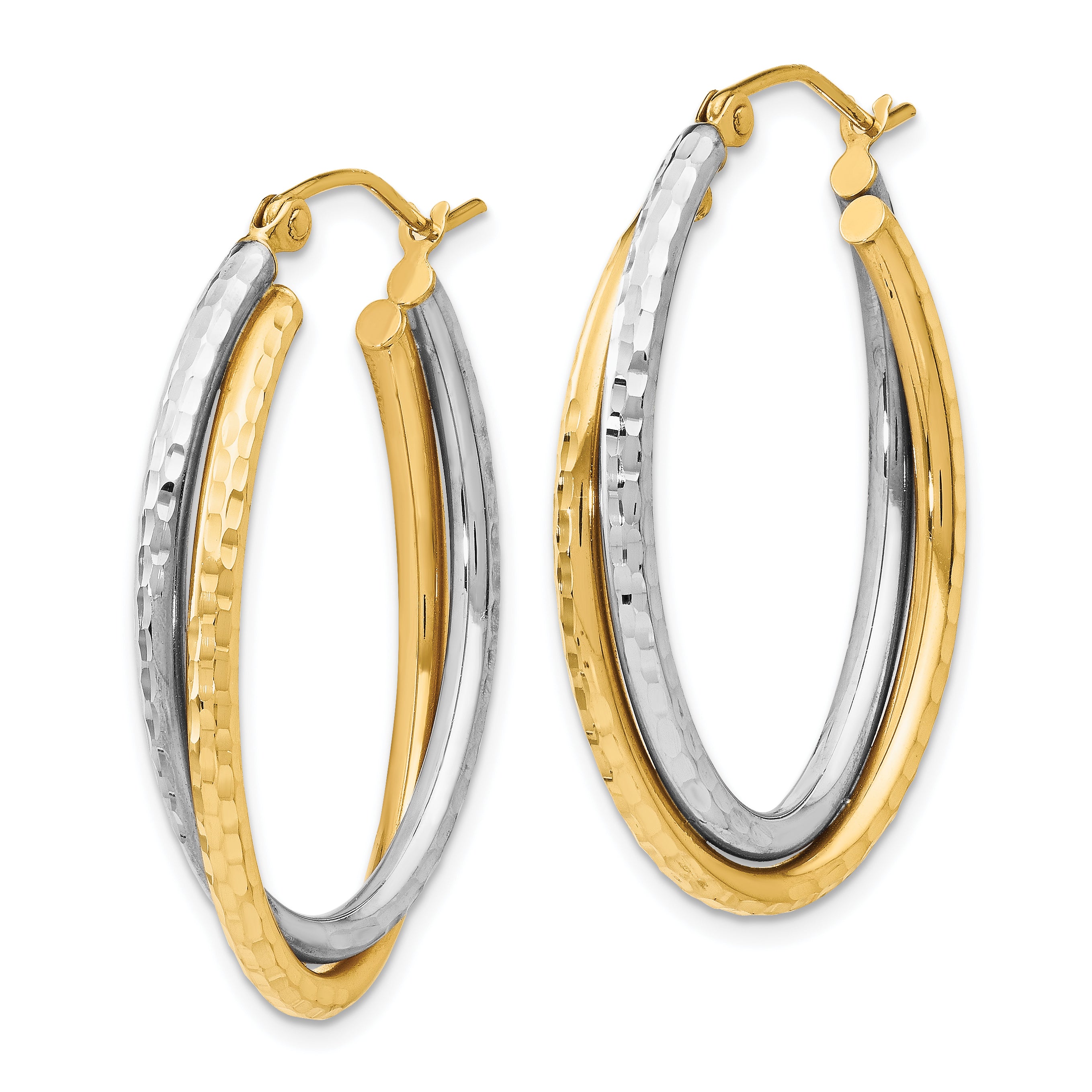 14K Two-tone Polished Oval Hinged Hoop Earrings