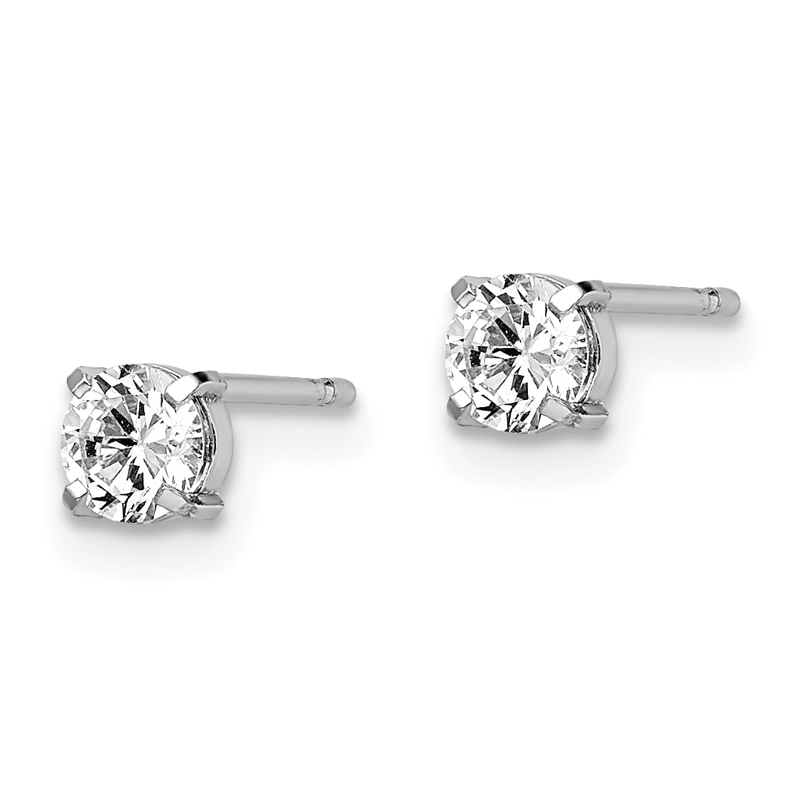 **14K White Gold CZ Stud Earrings, Polished 4mm Round, Elegant & Timeless**