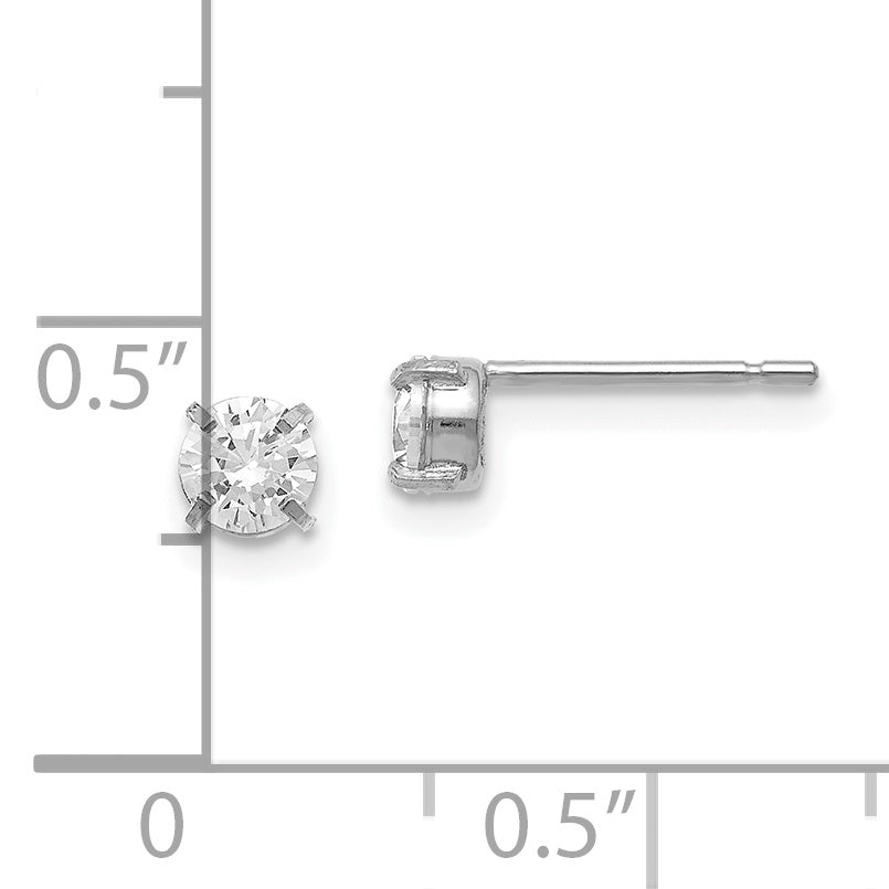 **14K White Gold CZ Stud Earrings, Polished 4mm Round, Elegant & Timeless**