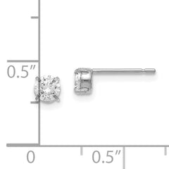 **14K White Gold CZ Stud Earrings, Polished 4mm Round, Elegant & Timeless**