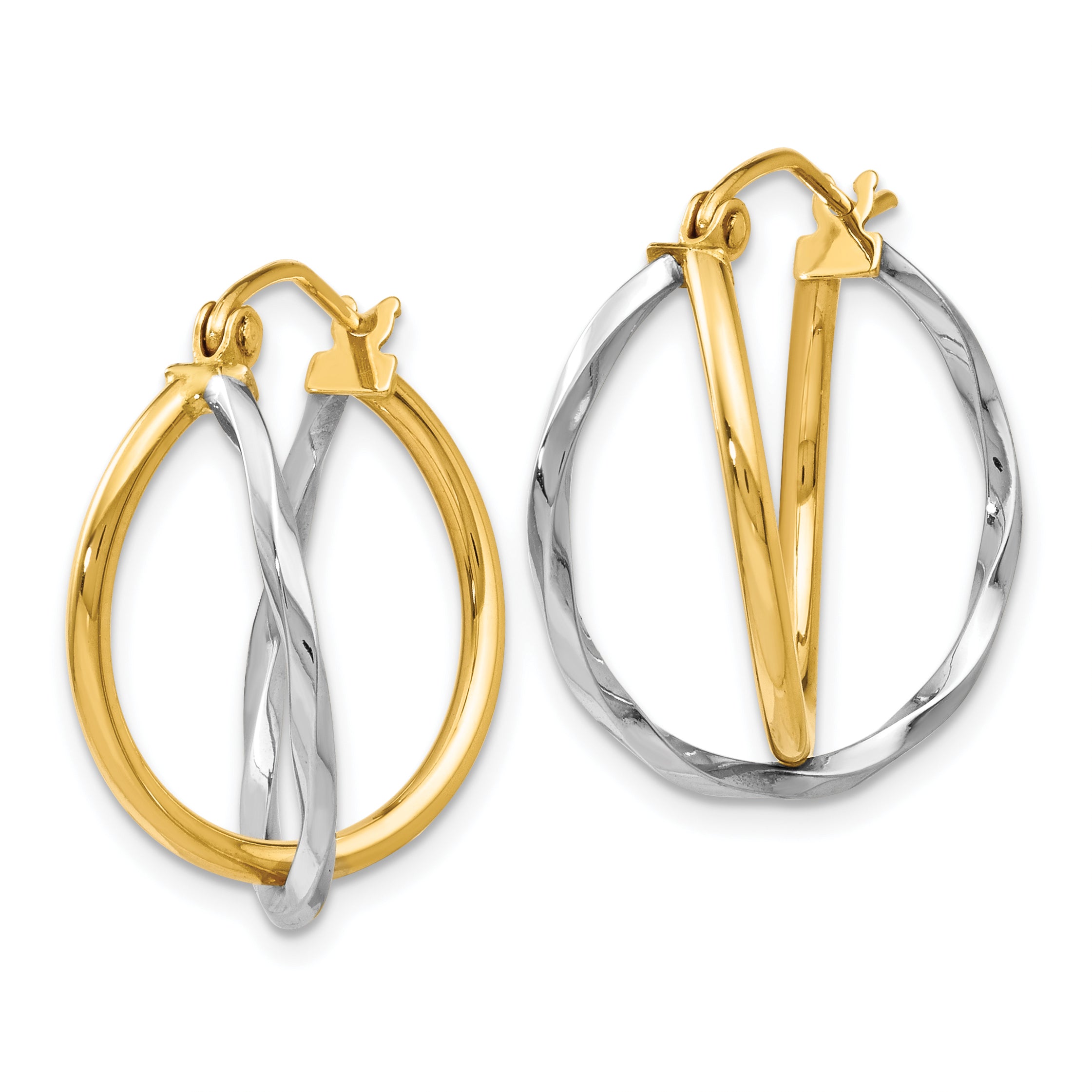 14K Two-tone Polished Hinged Earrings