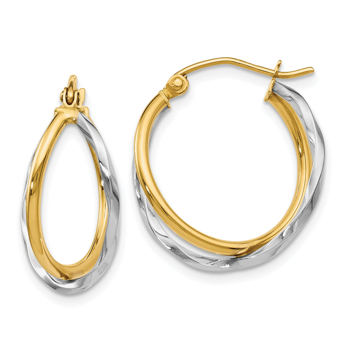 14K Two-tone Polished Hinged Earrings