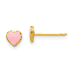 24k Gold Plated Pink Enamel Heart Earrings with Post Closure Elegant Design