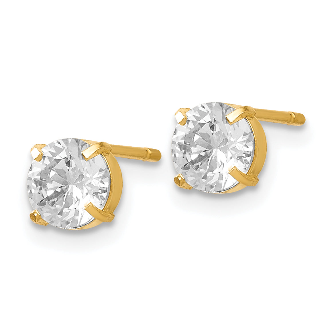 14K Gold CZ Stud Earrings 5mm Prong Set Polished Finish