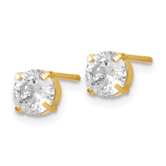 14K Gold CZ Stud Earrings 5mm Prong Set Polished Finish