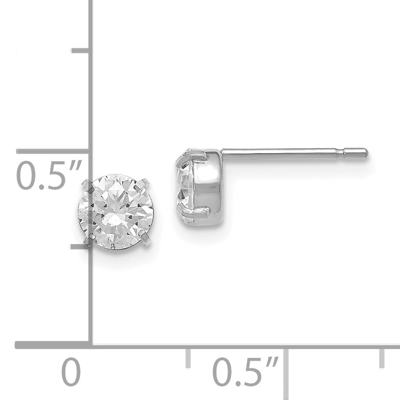 14K White Gold CZ Stud Earrings 5mm with Polished Finish