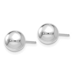 14K White Gold Polished Ball Earrings with Rhodium Finish  7mm Women's Elegant Design