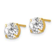 14K Gold CZ Stud Earrings 6mm with Prong Set Round Stones