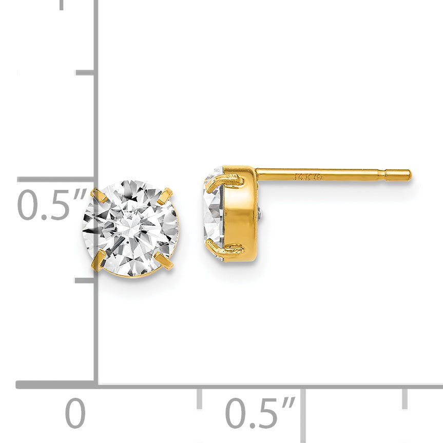 14K Gold CZ Stud Earrings 6mm with Prong Set Round Stones