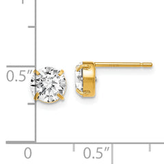 14K Gold CZ Stud Earrings 6mm with Prong Set Round Stones